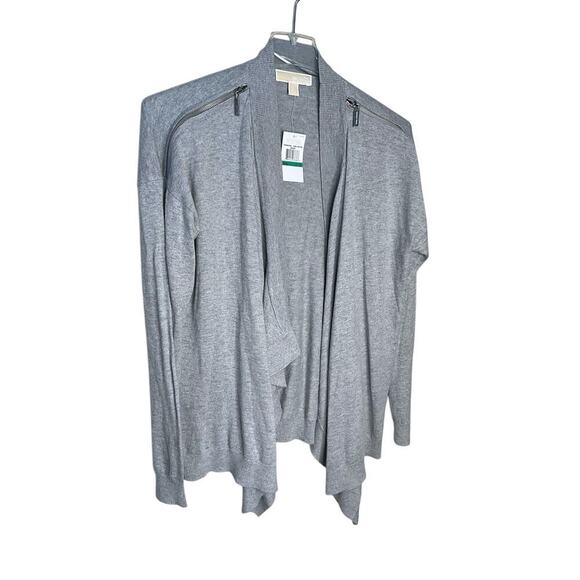 Michael Kors Open Cardigan Zipper Shoulders Pearl Heather Womens Size Large NEW - Picture 1 of 4